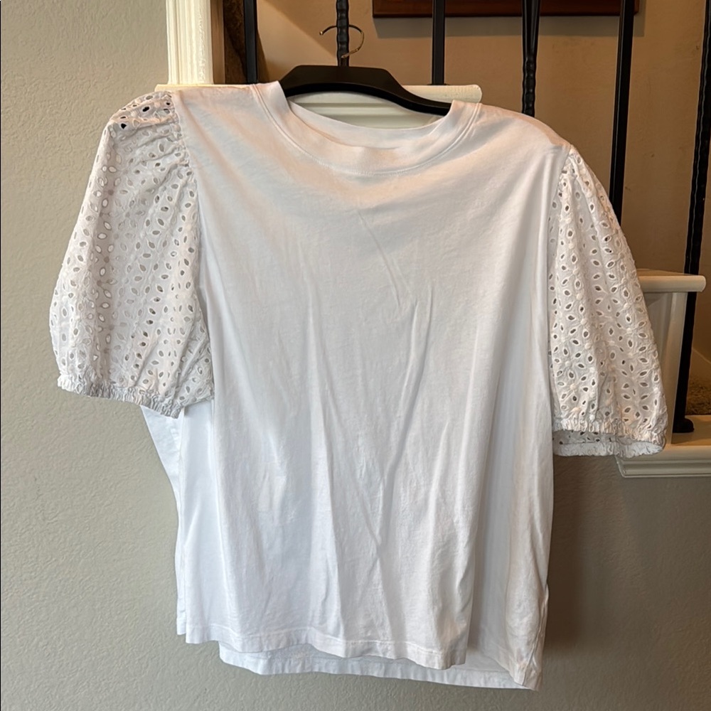 White Eyelet Sleeve Women's Top